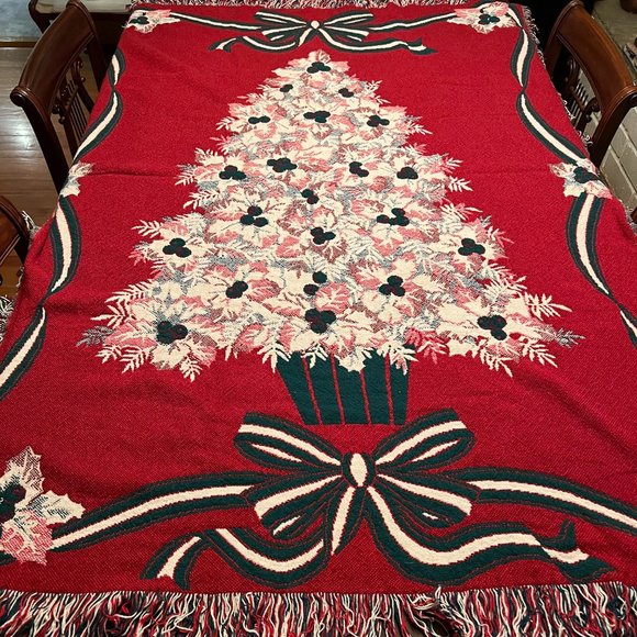 Woven Christmas Tree Tapestry Throw Blanket with fringe - Picture 2 of 3